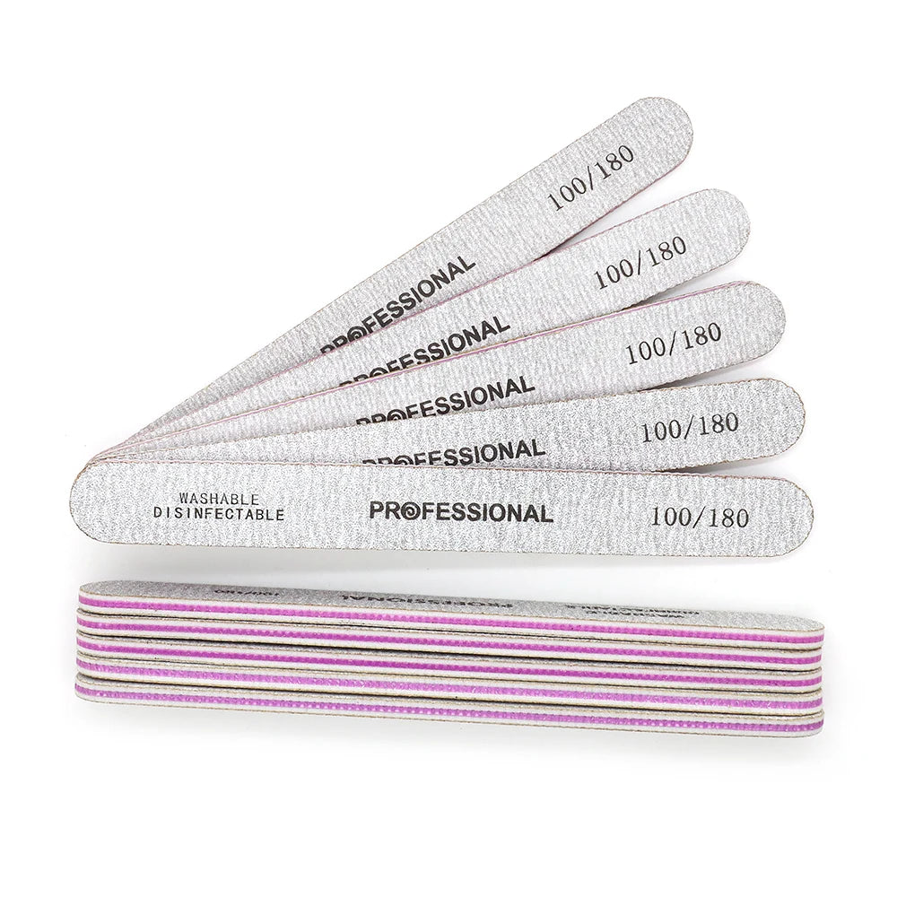 5/10pcs Nail Files Multi Grit Grey Zebra Straight Washable Double Sided Emery Board for Thick Nail Shaping & Removal