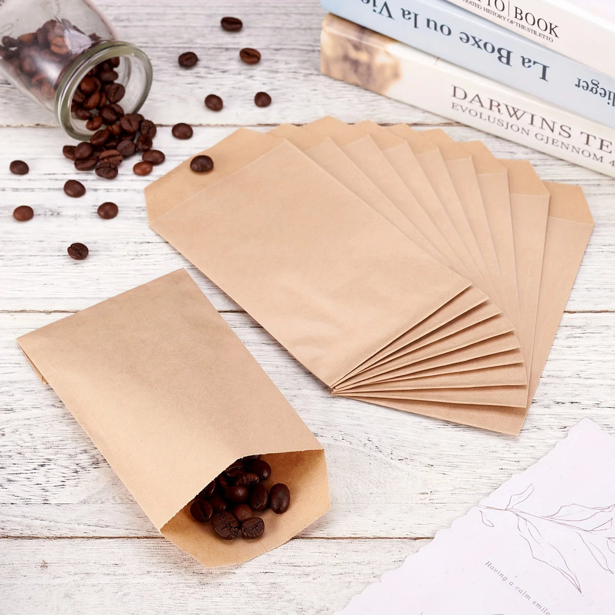 50 pcs 8.3x15x0.02cm Kraft Paper Jewelry Storage Bags - Rectangle Shape, No Handle, Small Size, Durable, Recyclable,