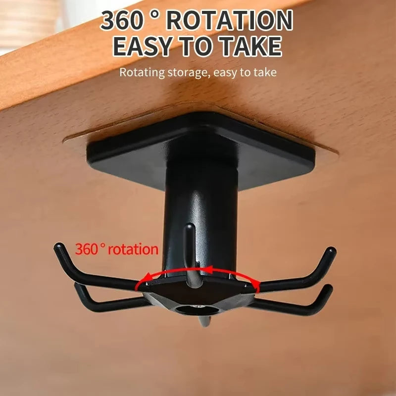 360 Degrees Rotated Kitchen Hook, 6-claw Rotating Hook, Wall Mounted, Kitchenware, Spoon Storage Rack, Clothes Ties Hanging Rack