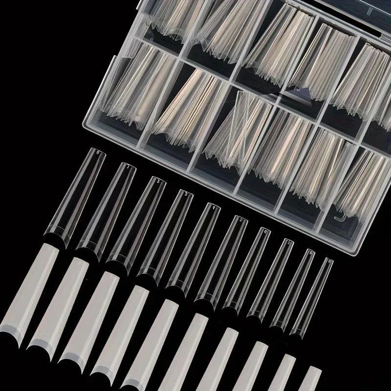 240-Piece Nail Art Set, Finished C-Shaped Rhinestone Tube Nails, Cowboy Nails, Extended French False Nails, with Box Packaging