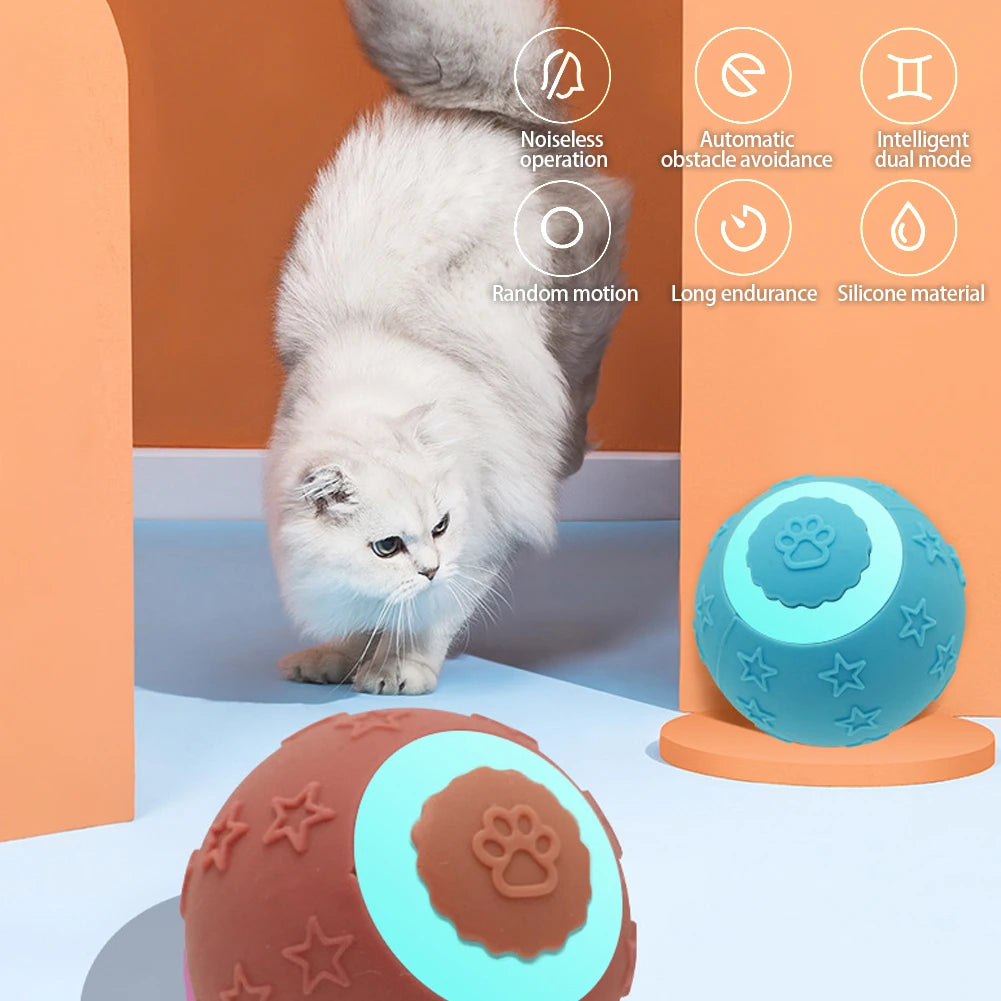 Smart Ball Cat Toy 2 Modes Rechargeable Cat Exercise Active Rolling Ball Toys Electric Cat Toys Interactive For Puppy Dog & Cats