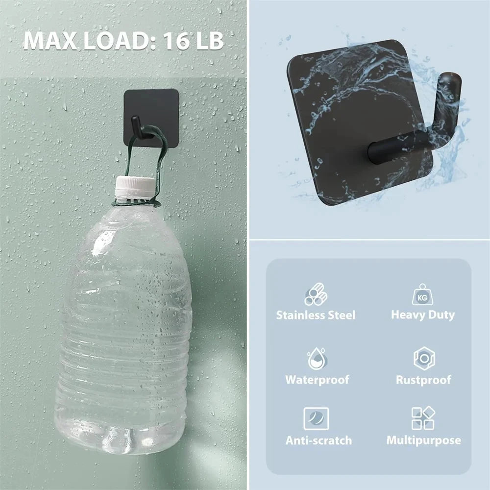 SUS304 Stainless Steel Adhesive Hook Self Adhesive Wall Hooks Hanger Heavy Duty Waterproof Storage Holder Stick on Towel Hooks