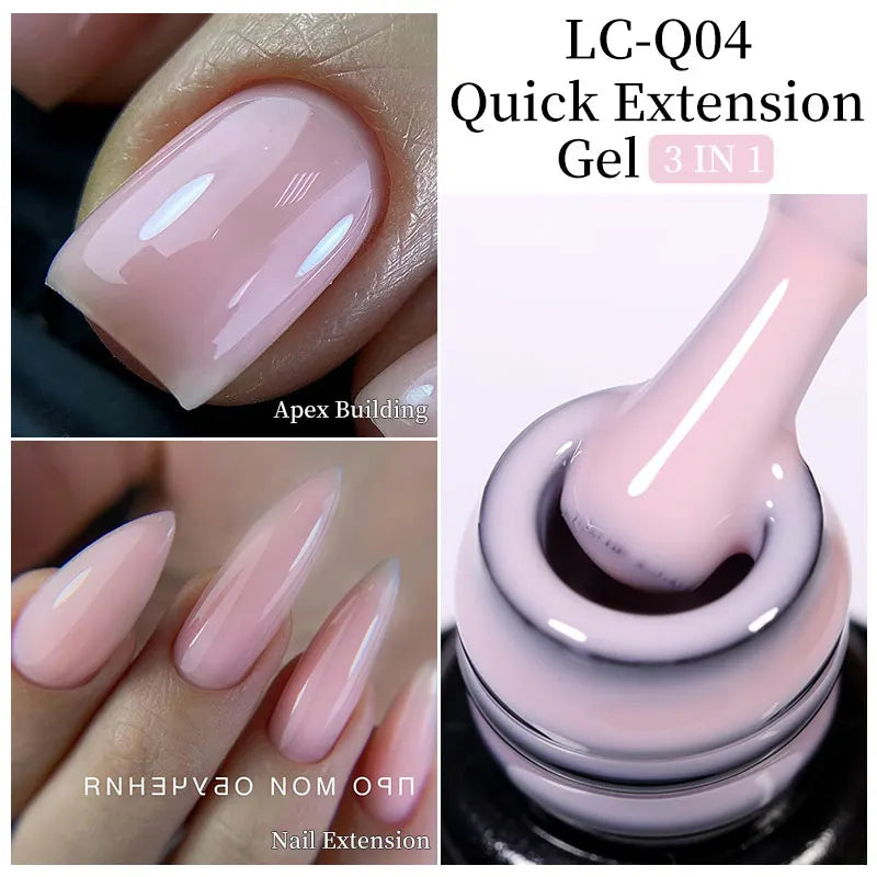 LILYCUTE Milky White Gold Sequins Quick Extension Rubber Base Gel Nail Polish Glitter Extend Construct Hard Gel Nail Art Varnish