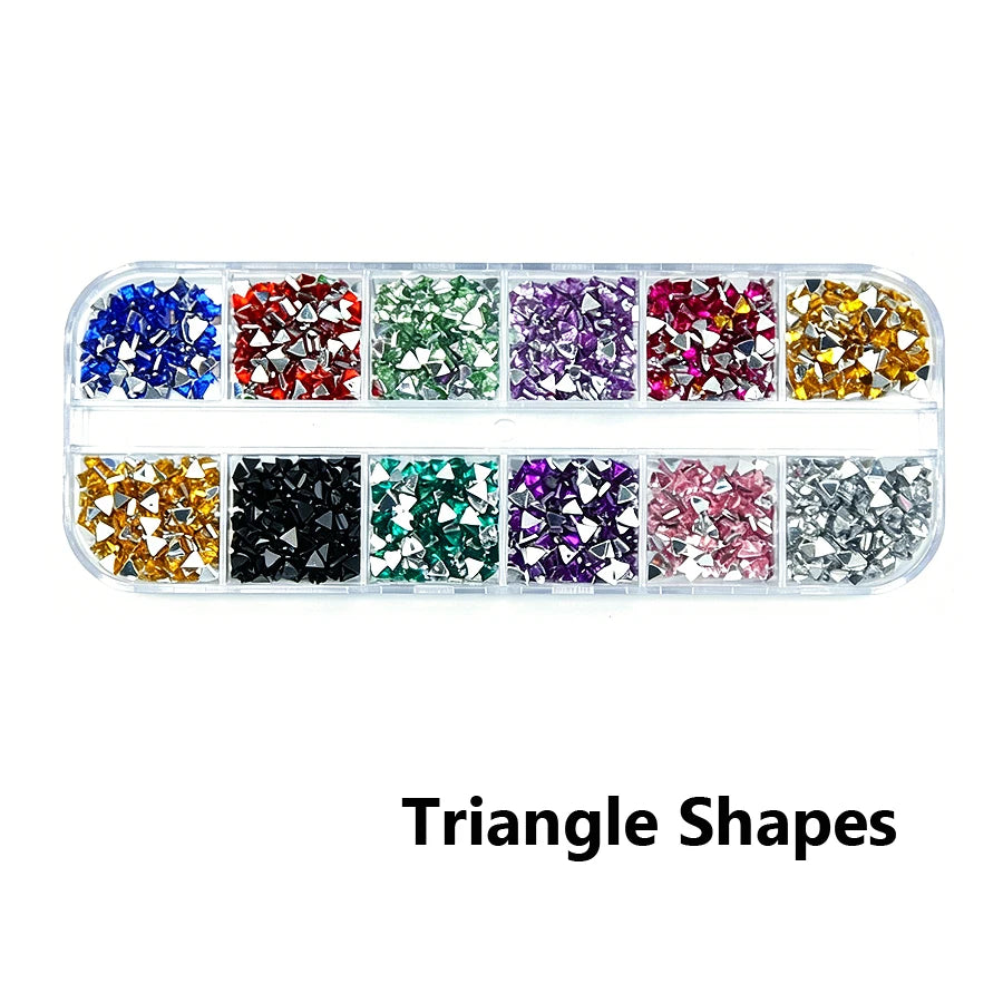 12 Colors Flatback Nail Art Rhinestones Nail Gems Glass AB Clear Crystal Rhinestones Nail Art Charms DIY Manicure Accessories