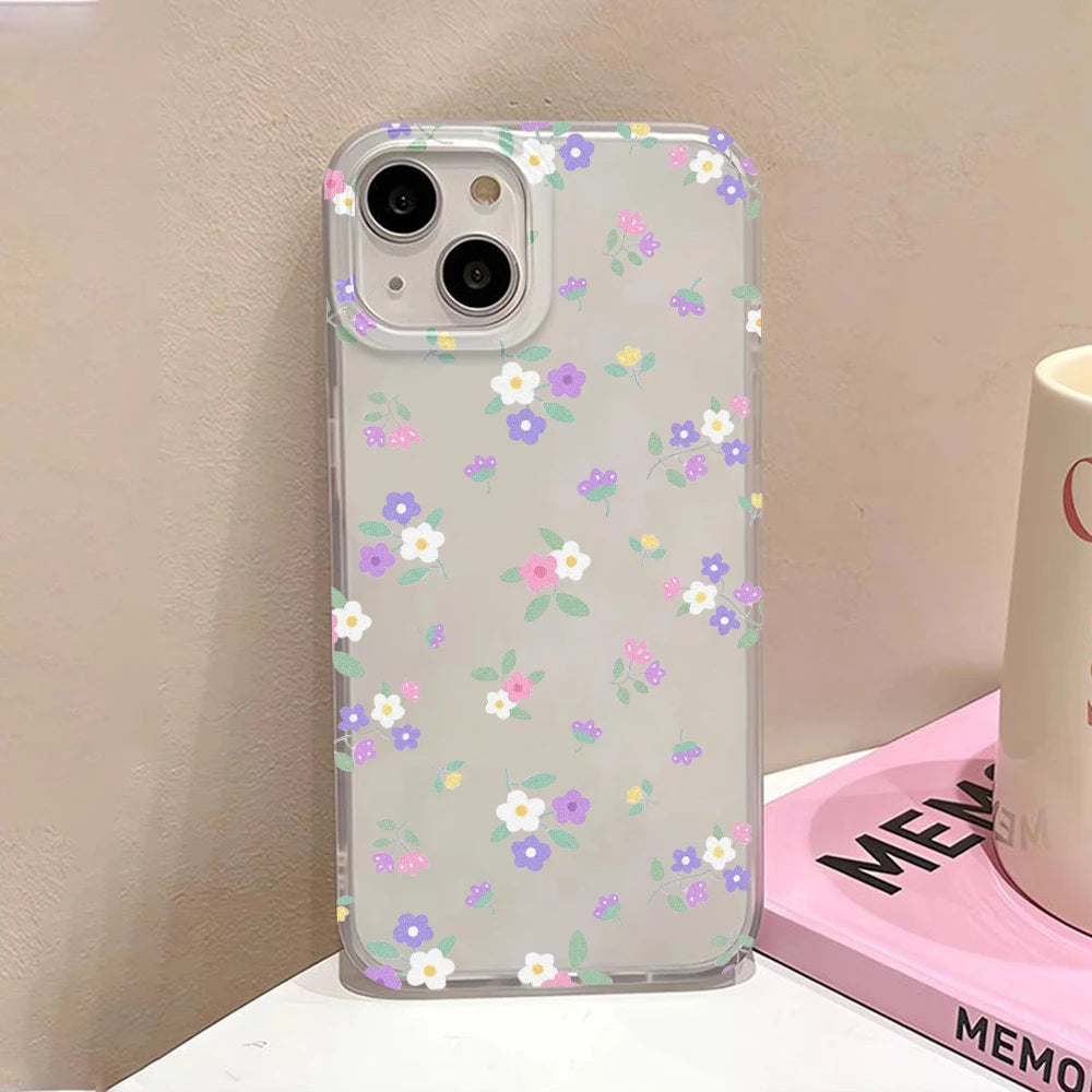 Luxury Silicone Phone Case For iPhone 15 Pro Fundas iPhone 13 11 16 Pro Max 12 Mini 14 Plus 11pro 13pro Shockproof Flowers Cover