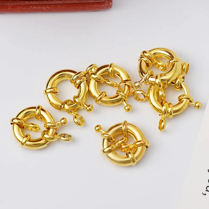 18K Real Gold Color Round Spring Clasps Hooks for Bracelet Clavicle Necklace Clasp Connectors DIY Jewelry Making Supplies