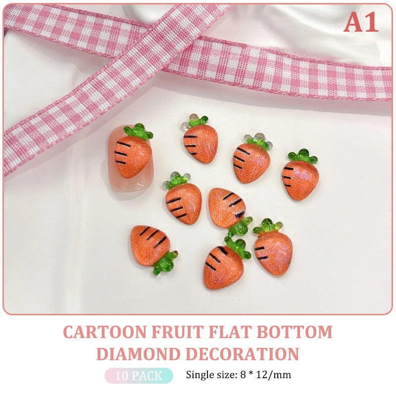 10pcs Nail Art Charms Resin Mini Cherry Strawberry Nail Art Flat Back Stone Figurines Scrapbook DIY Jewelry Decor Crafts