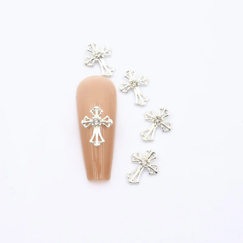10Pcs Vintage Style Cross Nail Art Charms 3D European Americany Premium Metal Style Heart Nail Decoration DIY Nail Accessories