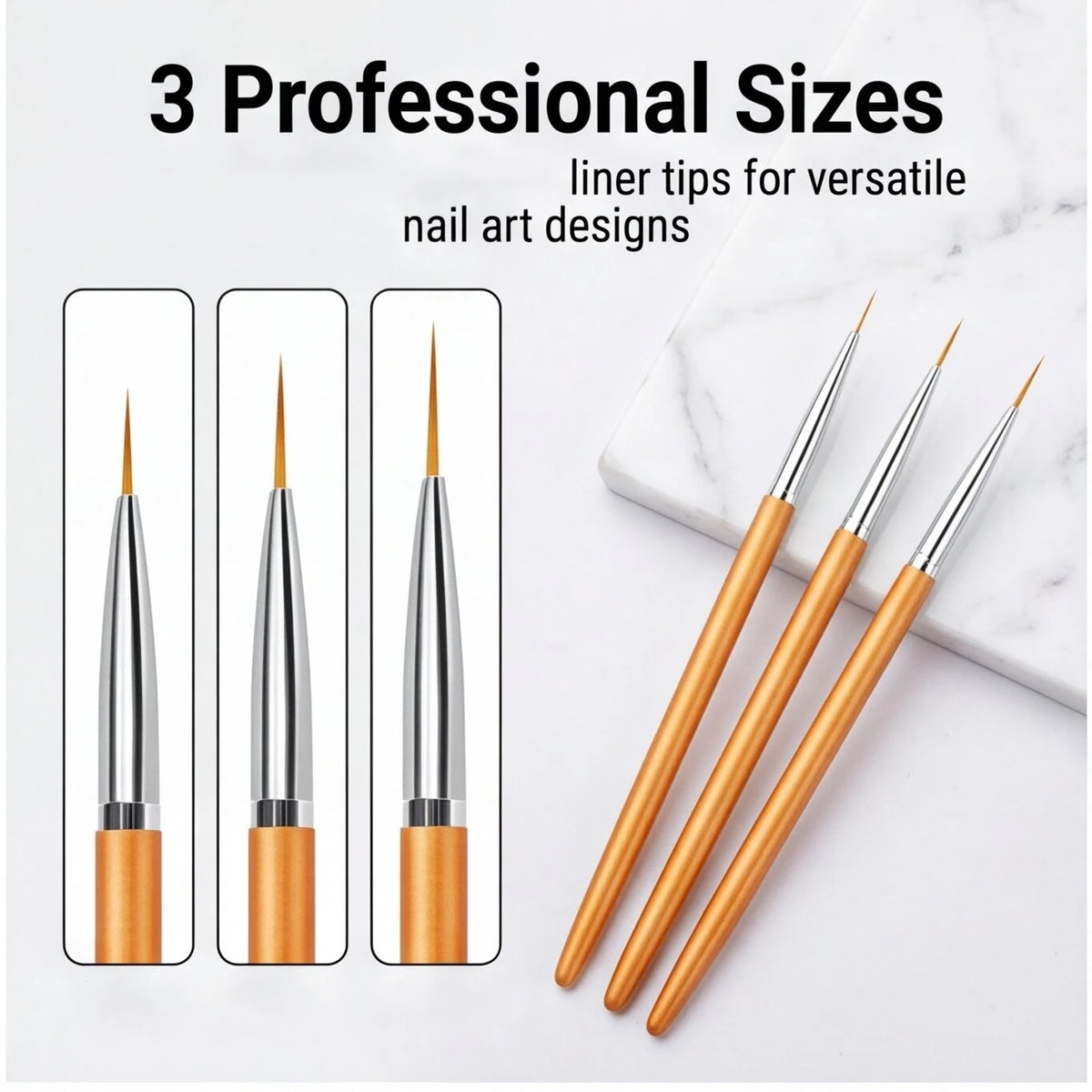 3Pcs DIY Nail Drawing Pen – Acrylic French Stripe Liner Brush for 3D Tips, Lines & Stripes, UV Gel Painting Tool