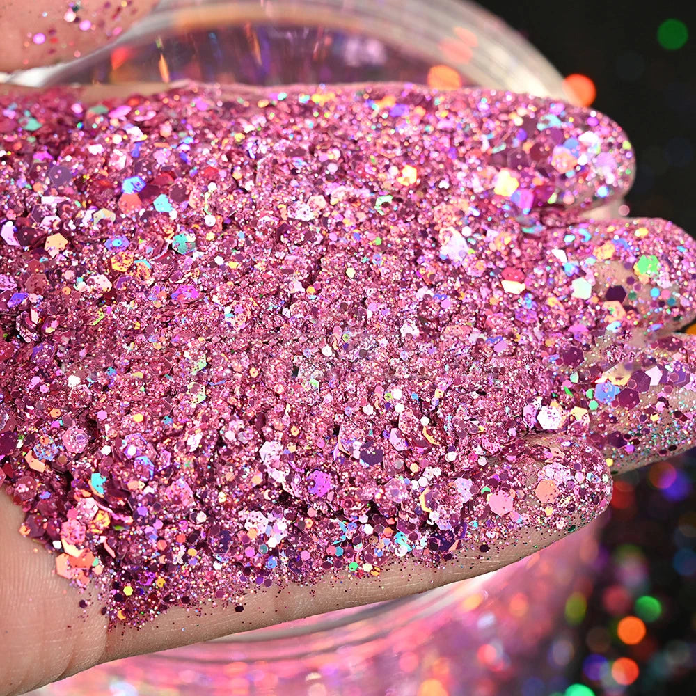 50g Christmas Red Chunky Glitter Sequins Mixed-Size Loose Bulk Chunky Glitter Nail Sequins Holographic Hexagon Flakes &*&