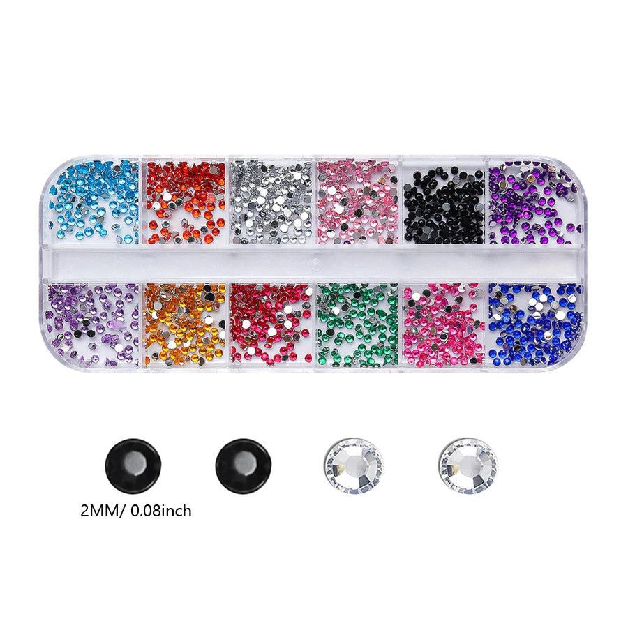 12 Colors Flatback Nail Art Rhinestones Nail Gems Glass AB Clear Crystal Rhinestones Nail Art Charms DIY Manicure Accessories