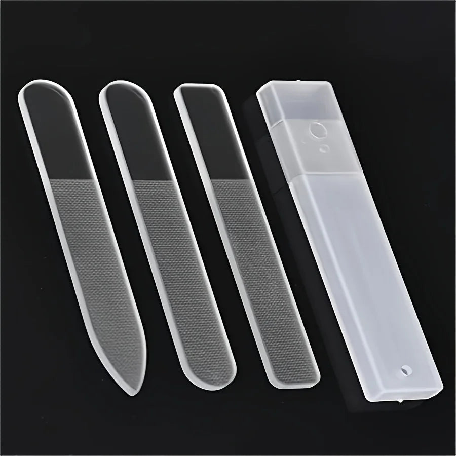 3pcs Set of Nano-glass File Polished Strip Nail File Box Transparent Manicure Trim Strip Manicure Tools