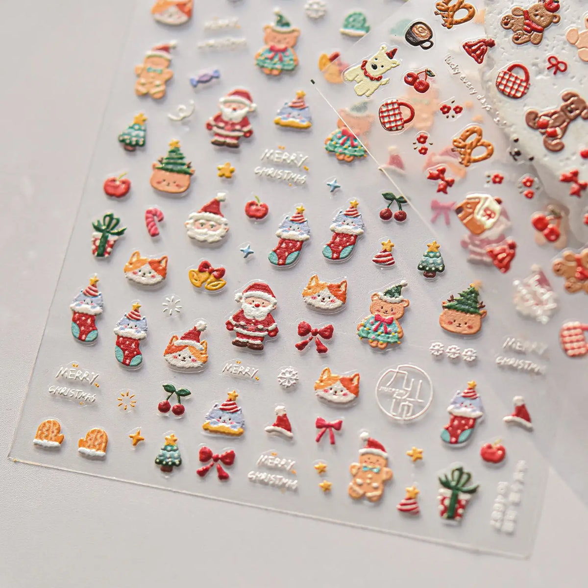 Embossed Nail Stickers Mini Christmas Tree Snowflake Cute Cartoon Bear Puppy Cat Back Glue Nail Accessories 3D Decrations Decals