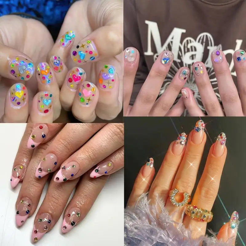 600/100pcs Mini Nail Rhinestones Colorful Nail Art Charms 3D Star Nail Diamonds Crystal Flatback Nail Gems Manicure Supplies