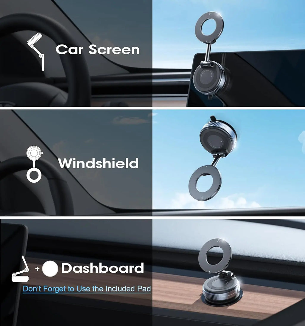 Universal Magnetic Car Phone Holder, Strong Suction Cup 360° Rotate Foldable Car Phone Mount Stand for Cellphone GPS Navigation