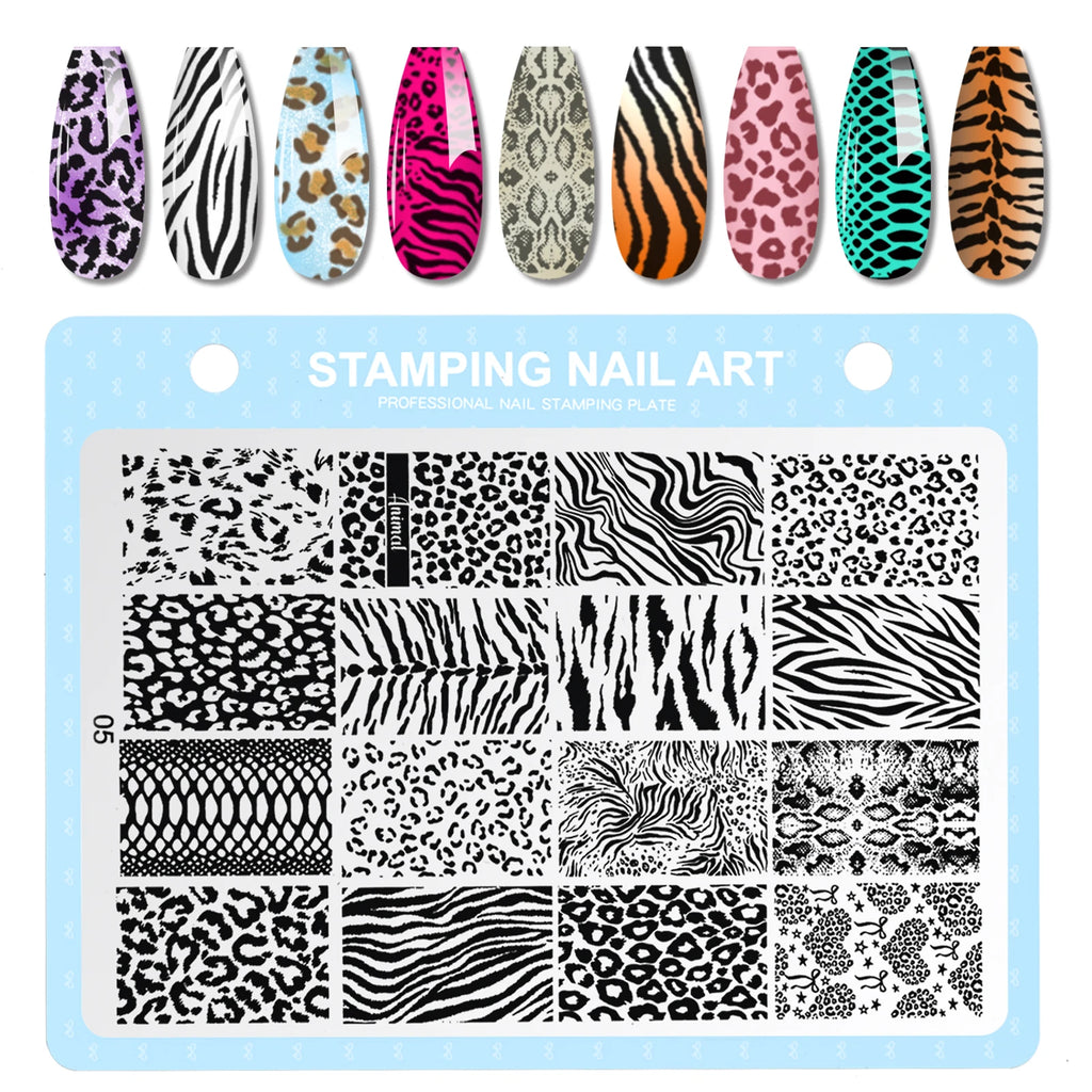 Print Nail Stamping Plate Leopard Snake Pattern Nail Art Stencil Stainless Steel Nail Stamp Template for DIY Manicure Nail Tools