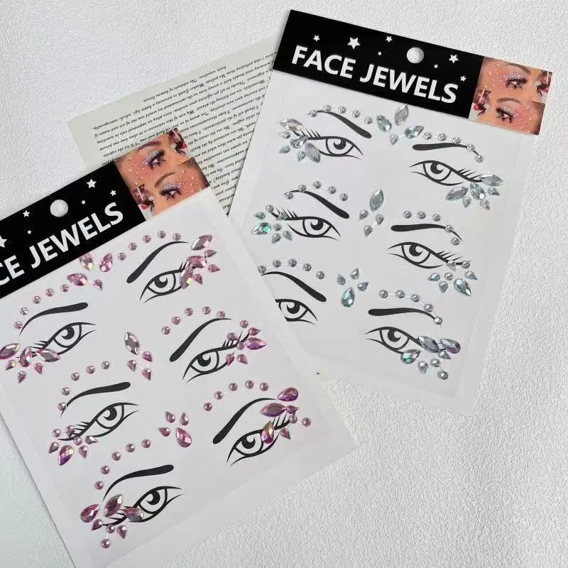 3D Rhinestone Bright Face Stickers Women Glitter Diamond Temporary Stickers DIY Party Jewels Diamonds Decoration Decals