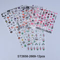 SWEET TREND-12pcs 3D Halloween Nail Stickers Cute Pumpkin Ghost Spider Skull Bow Flower Design Nail Slider Decals Manicure Decor
