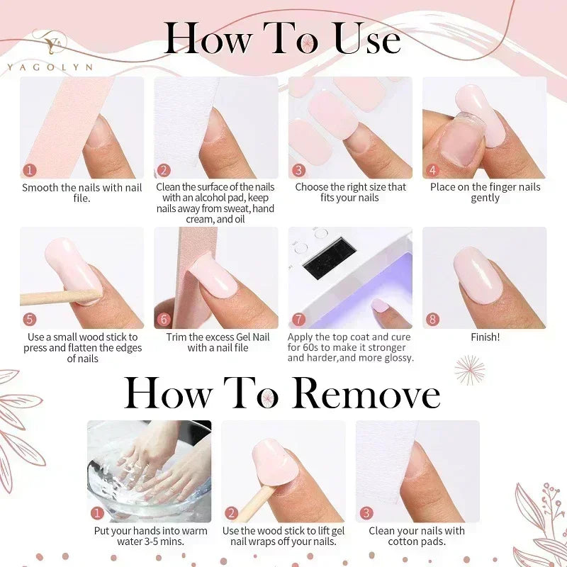 22Tips Nude Semi-Cured Gel Nail Patch Slider Adhesive Waterproof Long Lasting Aurora Full Cover Gel Nail Sticker UV Lamp Needed