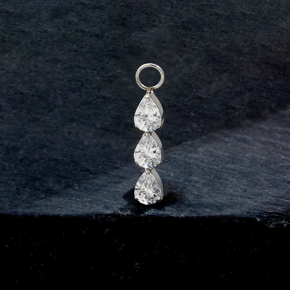 Right Grand ASTM F136 Titanium Pear Drop Charm for Huggie Hoop Earring Dangle Teardrop CZ Pendant for Helix Earlobe Piercing
