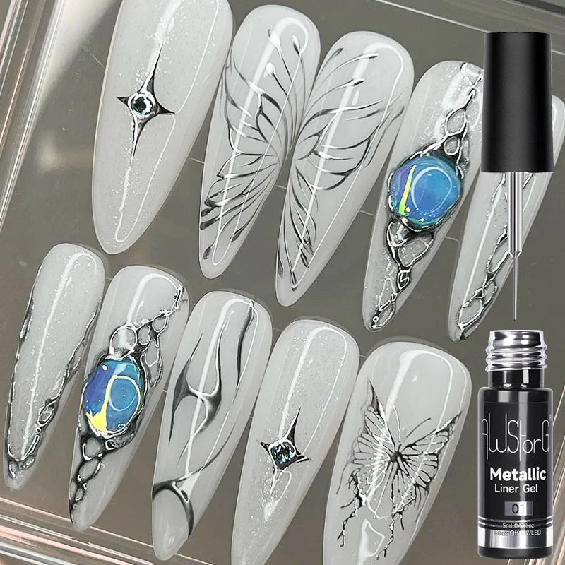 AWStorG 1/3 Pcs Metallic Liner Paint Gel Nail Polish Chrome Mirror Metal Effect Super Bright French  Semi Permanent  UV LED Gels