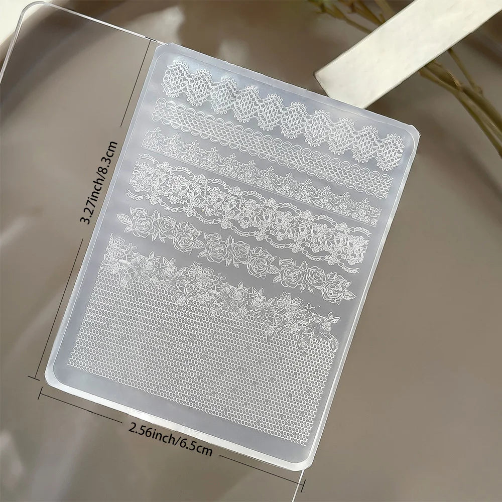 3D Relief Ultra-Thin Lace Silicone Nail Art Mold 83*65mm French Lacework Pattern Nail Stamping Hollow Rose Manicure Tools