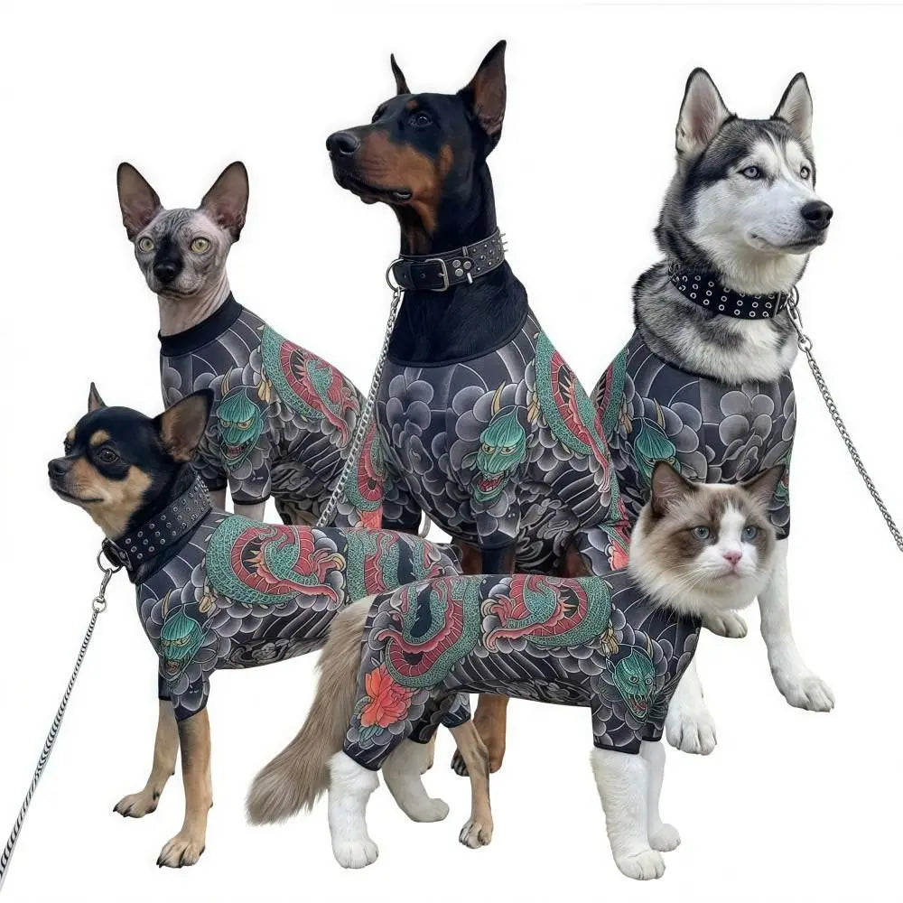 Creativity Four Seasons Dog Cat Tattooed Vest Funny Breathable Pet Tattoo Jacket Close-fitting Cool Pet Clothes For Pet S To 6XL
