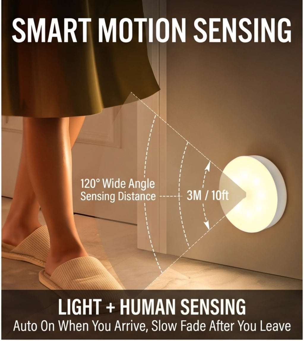 Warm LED Night Light with Motion Sensor USB Rechargeable Wireless Lamp for Cabinet Wardrobe Staircase Closet Lighting