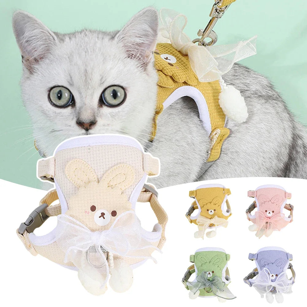 Cute Bow Pet Harness Undershirt Style Pet Leash Adjustable Leash Pets Harness for Small Dog Cat Supplies For Outdoor