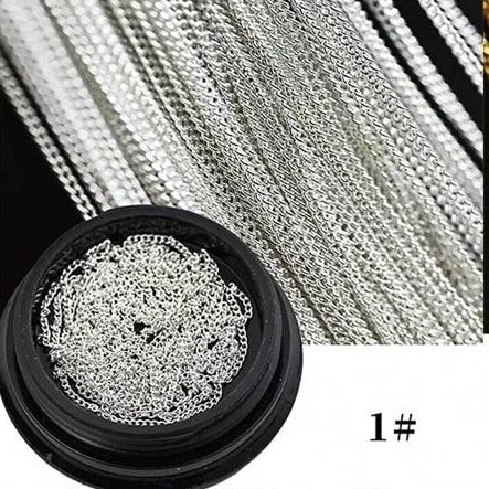 1M 1mm Metal Flat Chain Gold Silver Studs Nail Art Decorations Chains DIY Manicure Jewelry Accessory Nail Charms Gems Supplies