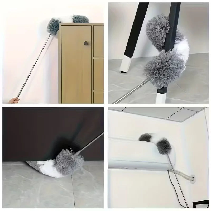 Duster with Extension Rod, Retractable Dust Brush, Microfiber Dust Brush, Reusable, Washable Ceiling Cleaning Tool
