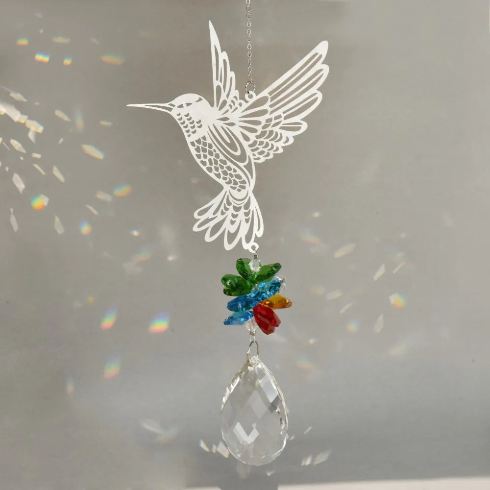 Hummingbird Crystal Prism Sun Catcher Pendant Prisms Rainbow Maker Wind Chimes Window Hanging Ornament Garden Home Decoration