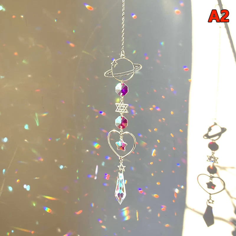 Hanging Crystal Pendant Garden Suncatcher Wind Chimes Rainbow Prism Crystal Chain For Window Decor
