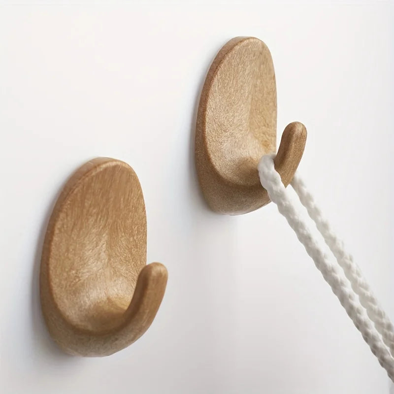 3/6pcs Wooden Self-Adhesive Wall Hooks - No Drill Duty Sticky Hooks, for Kitchen, Bathroom, Living Room, Bedroom, Simple Hook