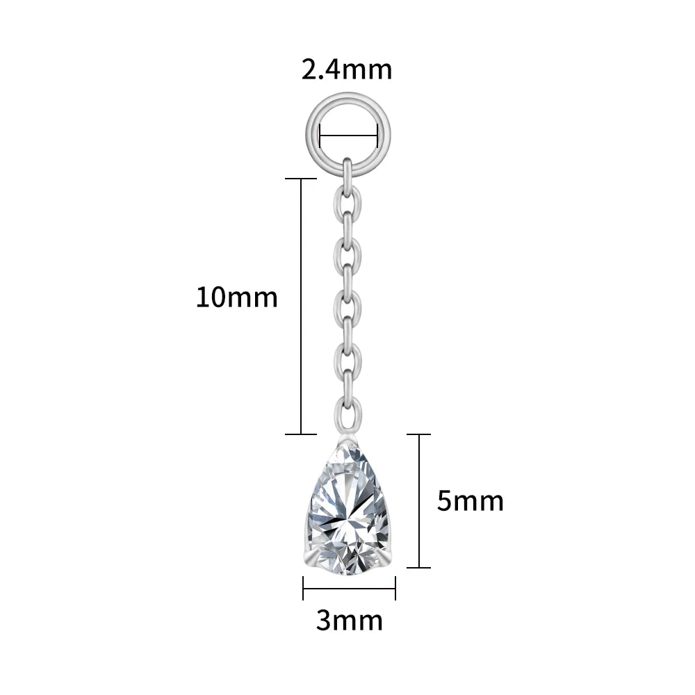 Right Grand ASTM F136 Titanium Waterdrop CZ Dangle Chain Earring Charm Pendant for Upper Lobe Clicker Piercing Jewelry