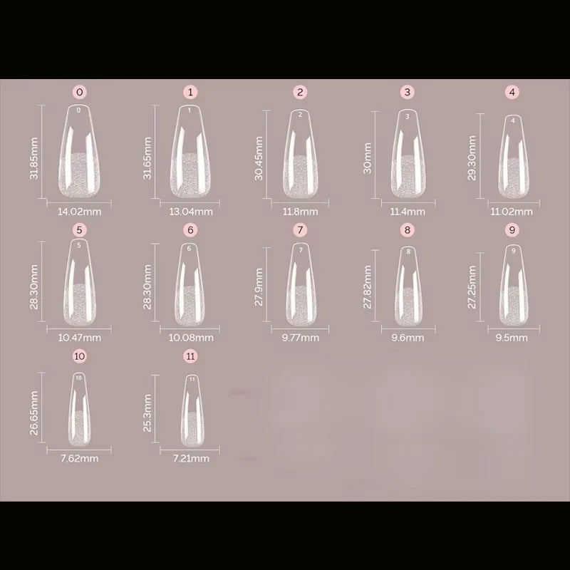 120pcs Pure Color Matte Ballet Coffin Nail Tips Long Transparent Acrylic Fake Nails Pressed Full Coverage Set of 12 Sizes