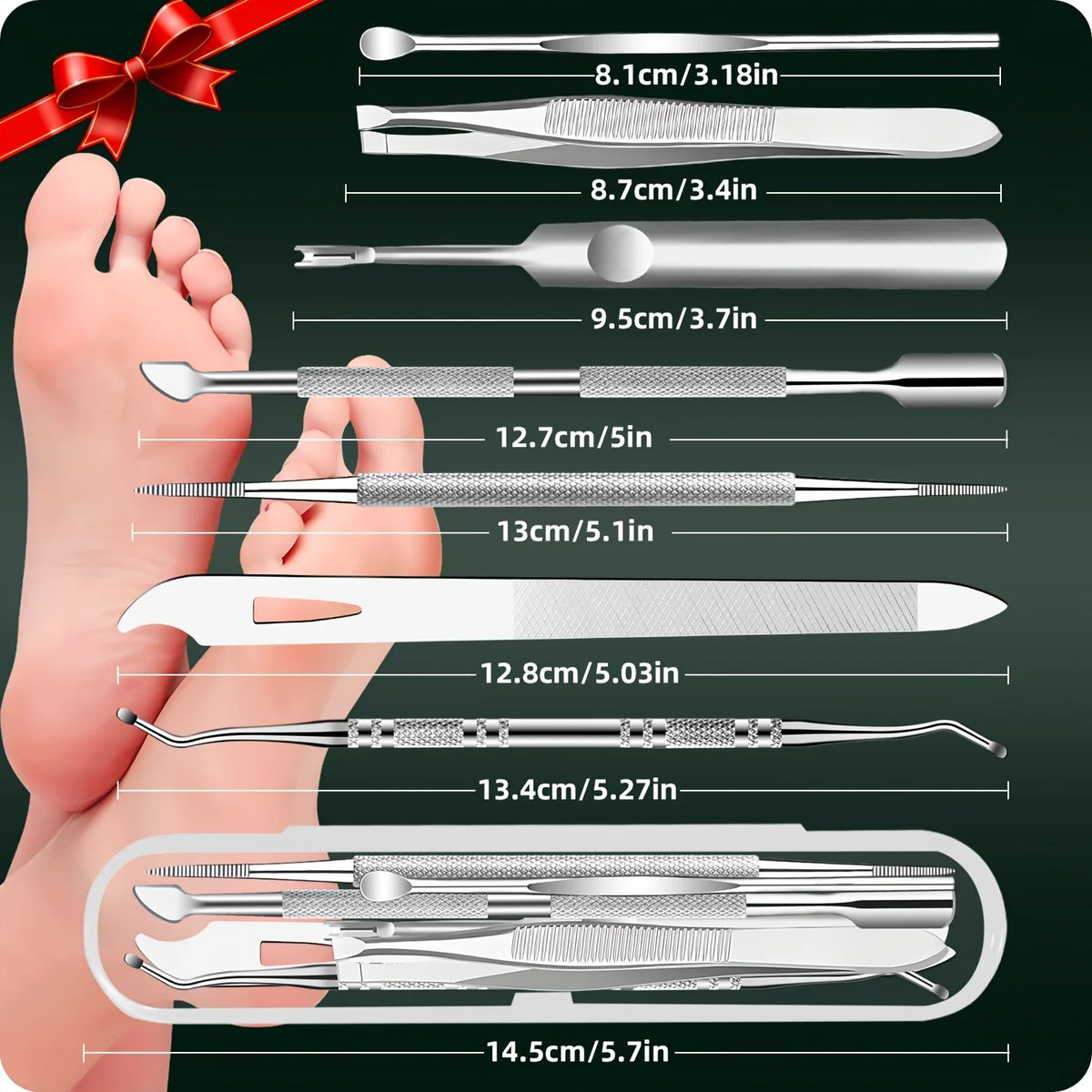 7pcs Stainless Steel Cuticle Remover Kit,Premium Ingrown Toenail Removal Tool Kit, Best Gift, Pedicure Tools, Manicure Nail Kits