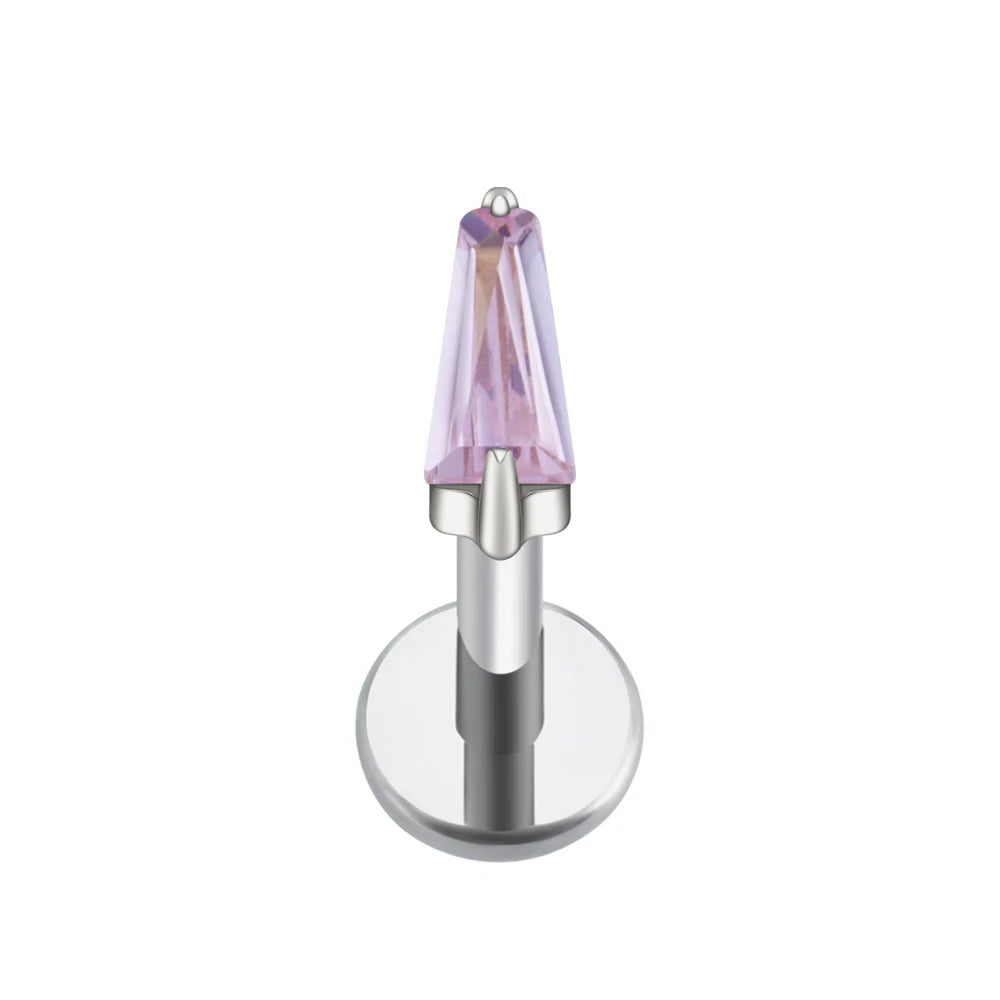 Right Grand ASTM F136 Titanium 16G Trapezoid CZ Labret Stud Earring Geometric Tragus Helix Cartilage Ear Lobe Piercing