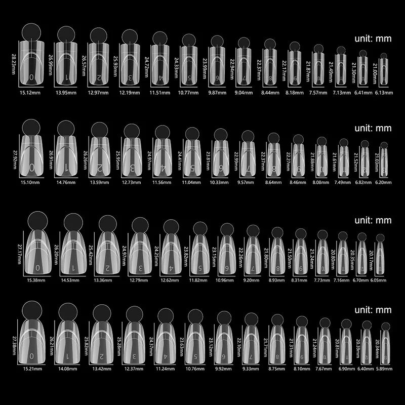 140PCS Full Cover Press On Nail Tips with Inner Arc Line Almond Square Coffin Oval Shape French Fake Nails for Nail Extension