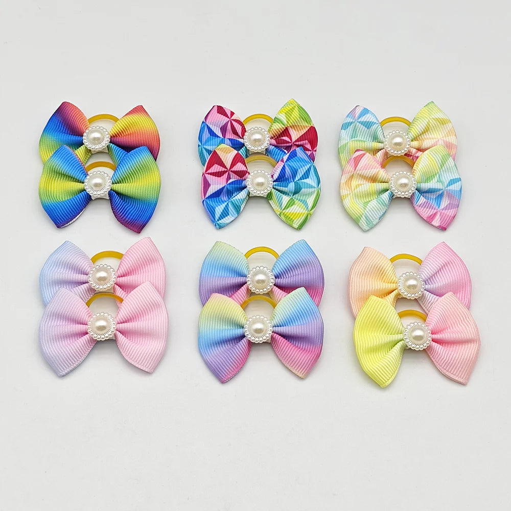 10pcs Hair Bows For Dog Pet Grooming Accessories Puppy Hair Clips With Elastic Rubber Band Yorkshire Terrier Hair Accessories