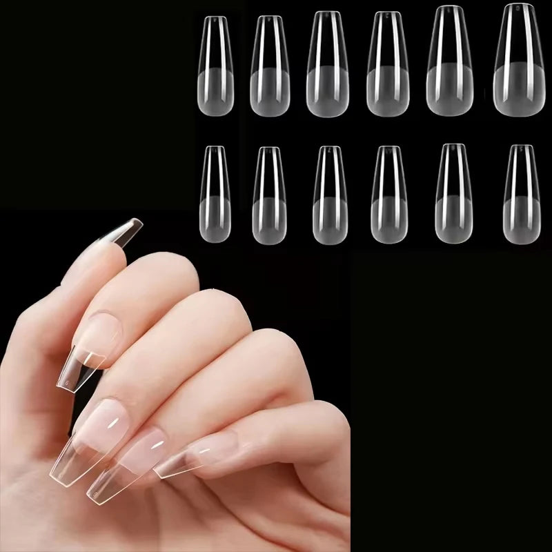 120pcs Pure Color Matte Ballet Coffin Nail Tips Long Transparent Acrylic Fake Nails Pressed Full Coverage Set of 12 Sizes