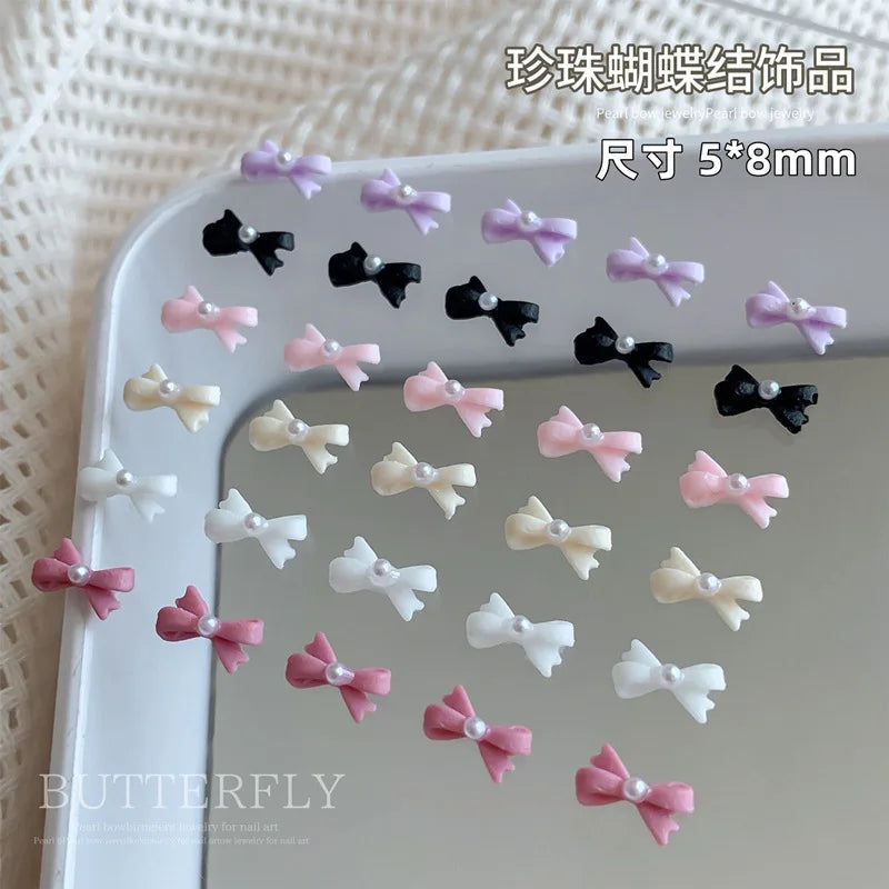Mini Imitation Pearl Bow Nail Art Accessories Multi Colors Sweet and Cute Bow Decorative Nail Charms Supplies DIY Manicure Tools