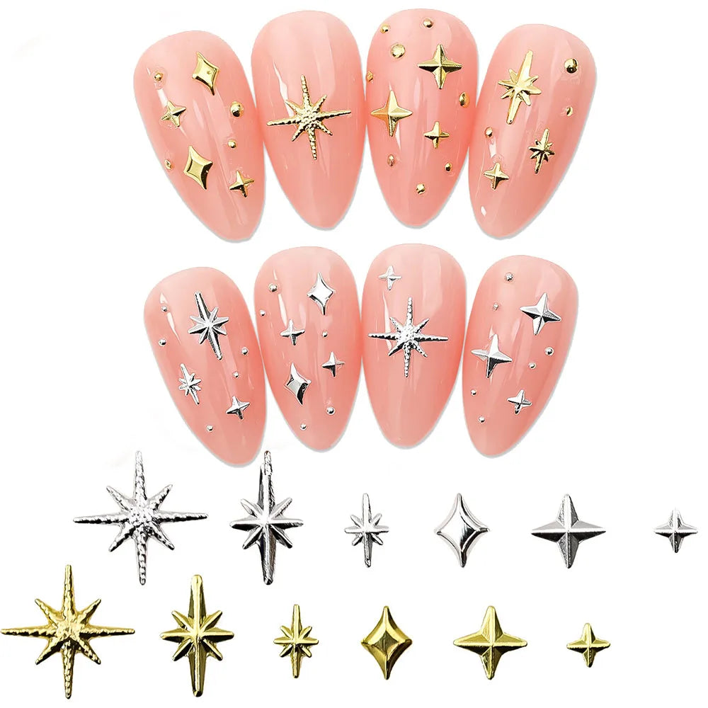 100pcs Random Mix Nail Rivet Studs Gold/Silver Stars Light Nail Art Charms Asterism Starlight Accessories Manicure Supplies