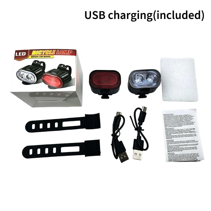 Bicycle Light Bike Headlight Taillight USB Rechargeable LED Front Rear Light Night Riding Safety Cycling Accessories