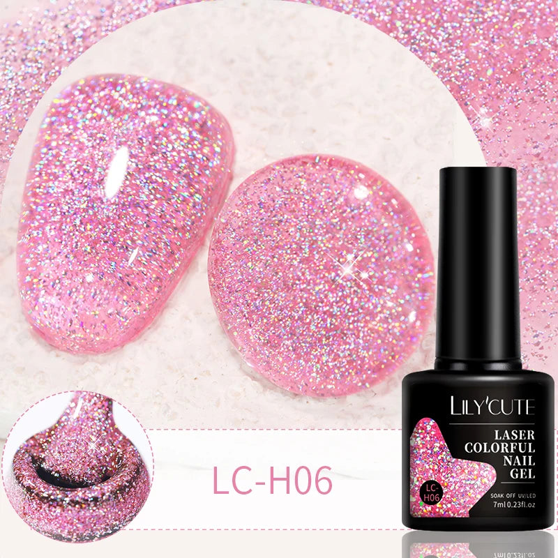 LILYCUTE 7ml Reflective Glitter Nail Gel Polish Effect Sparkling Soak Off Gel Semi Permanent For Manicure Nail Art UV Nail Gel