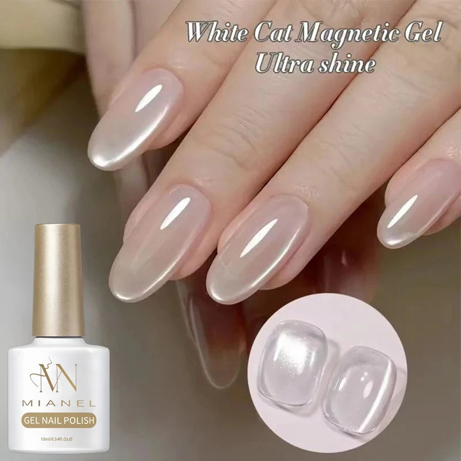 1-9pcs 10ml Flow Light White Cat Eye Gel Nail Polish Ultra Shine Soak Off UV Gel Mirror Glass Cat Magnetic Gel Polish