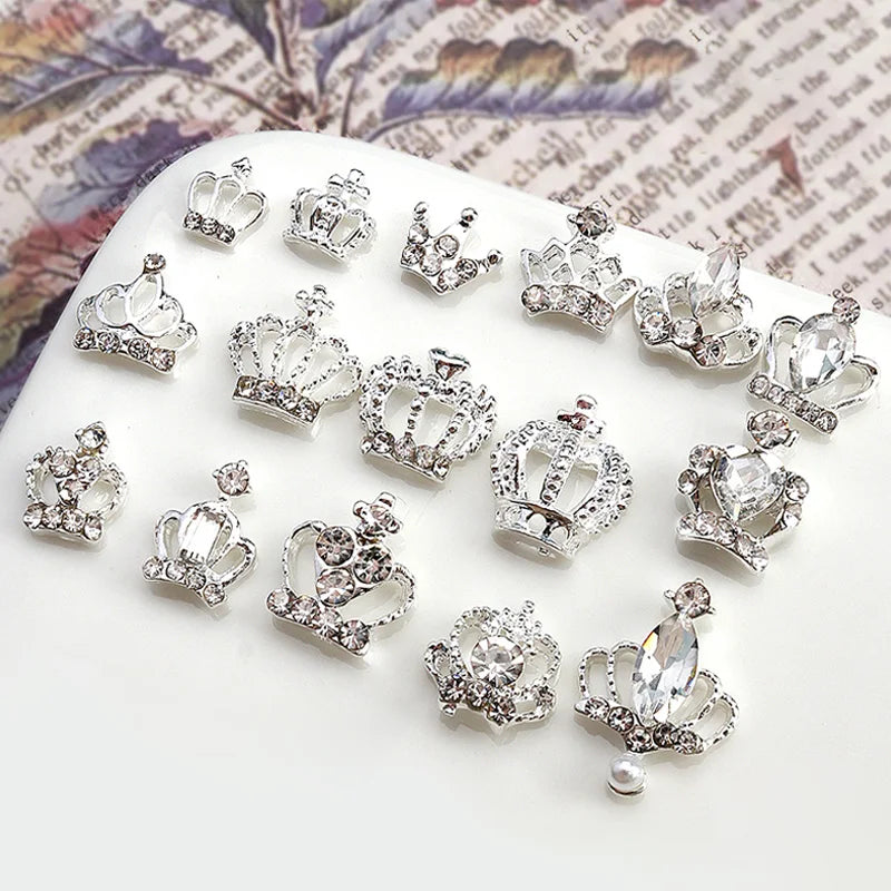 10pcs New Crown Alloy Zircon Nail Art Charms Silver Shinny Crystals Jewelry Hot Sale Nails Decoration 3D Manicure Accessories %2