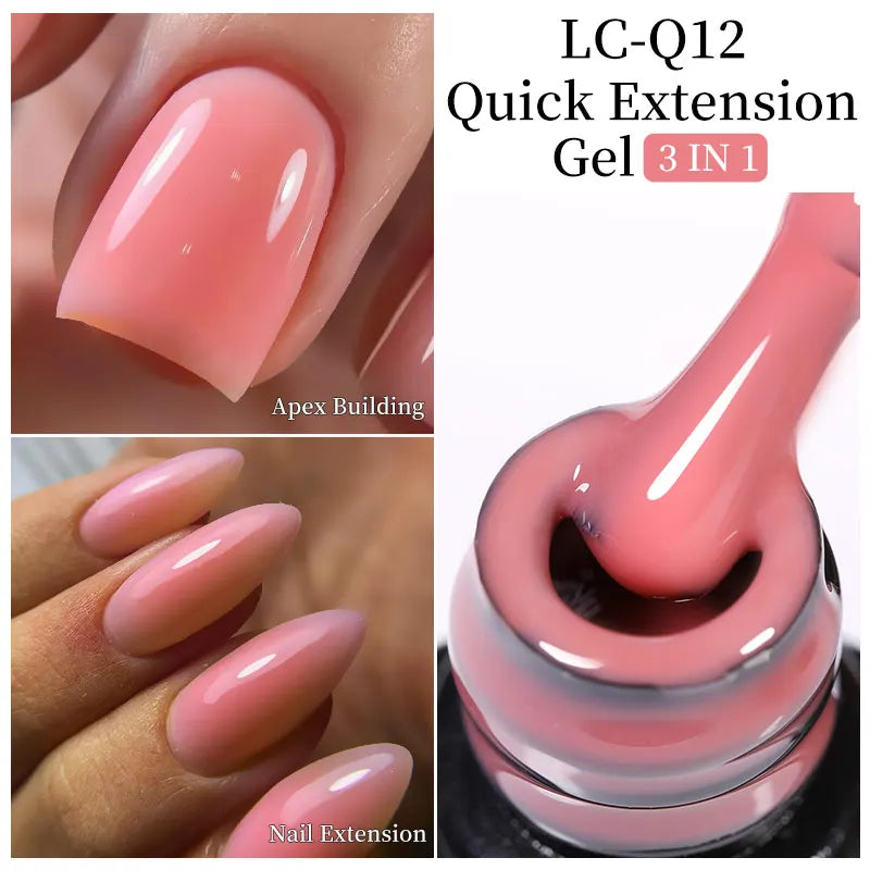 LILYCUTE Milky White Gold Sequins Quick Extension Rubber Base Gel Nail Polish Glitter Extend Construct Hard Gel Nail Art Varnish