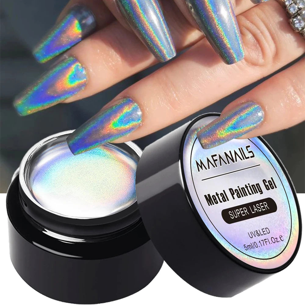 5/7/8/10ml Metallic Painting Gel Nail Polish Silver Mirror Chrome Holographic Laser Rainbow Effect Metal Painting Gel Soak Off
