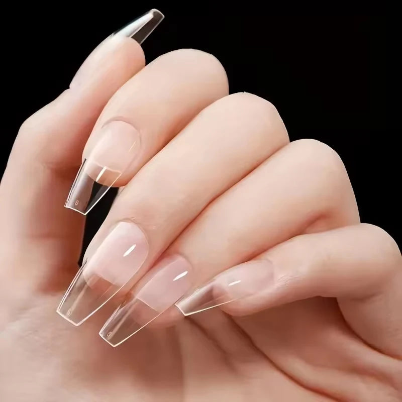 120pcs Pure Color Matte Ballet Coffin Nail Tips Long Transparent Acrylic Fake Nails Pressed Full Coverage Set of 12 Sizes